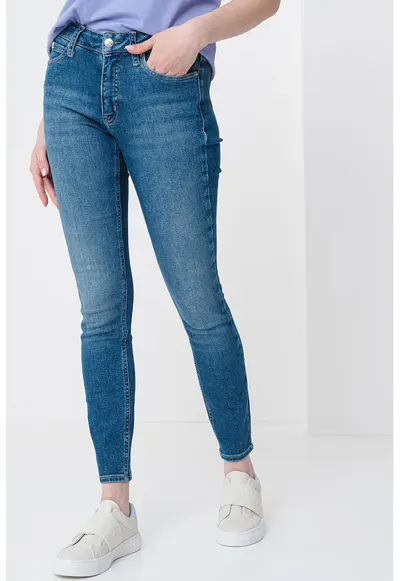 Blugi skinny cu talie medie - Albastru inchis