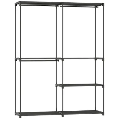 HOMCOM Dulap de Haine cu 2 Bare și 4 Rafturi, din Material Non-Țesut, Plastic și Oțel, 142x43x185 cm, Negru | Aosom Romania
