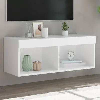 vidaXL Comodă TV cu lumini LED, alb, 80x30x30 cm