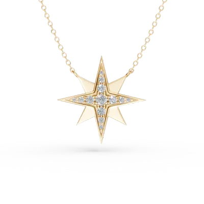 Lant cu pandantiv stea din aur galben cu diamante de 0.22ct