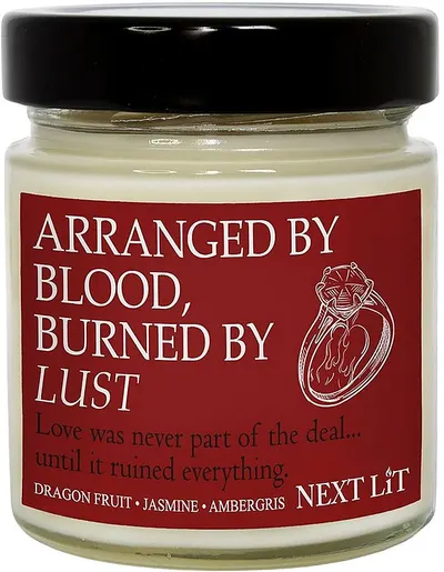 Lumânare parfumată Next Lit Burning Tropes - Arranged by Blood, Burned by Lust, 180 g