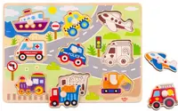 Puzzle educativ cu manere Tooky Toy - Mijloace de transport
