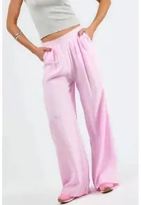 Pantaloni dama - Roz pudrat - Talie inalta