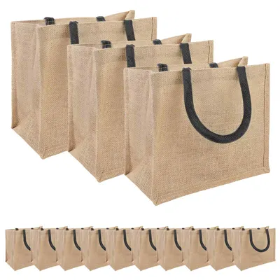 vidaXL Geantă de iută 50 Natural și Negru 26 x 22 x 14 cm