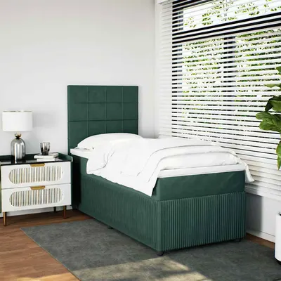 Gossi pat box spring cu saltea, verde inchis, 90x190 cm, catifea