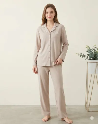 Pijama dama "Happy Day" din doua piese, PJ003, Bej