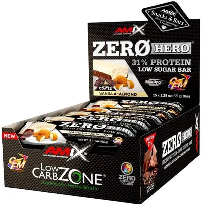 ZeroHero Protein Bar Box, vanilie cu migdale, 15 buc, Amix