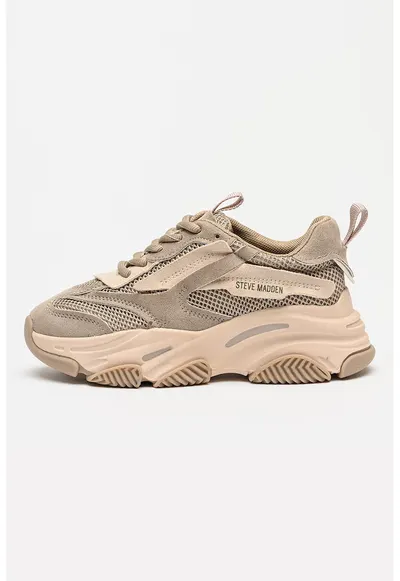 Pantofi sport Possesion din plasa cu garnituri de piele ecologica - Maro taupe/Maro deschis