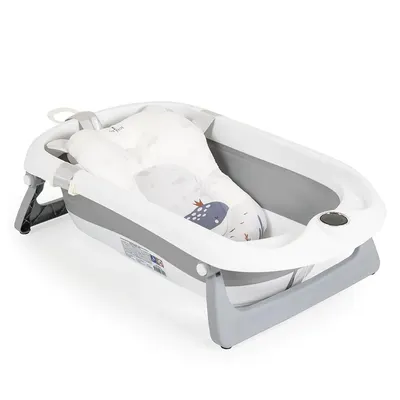 Set cadita pliabila cu termometru, reductor textil si accesorii Cangaroo Balena 80 x 47 cm Grey