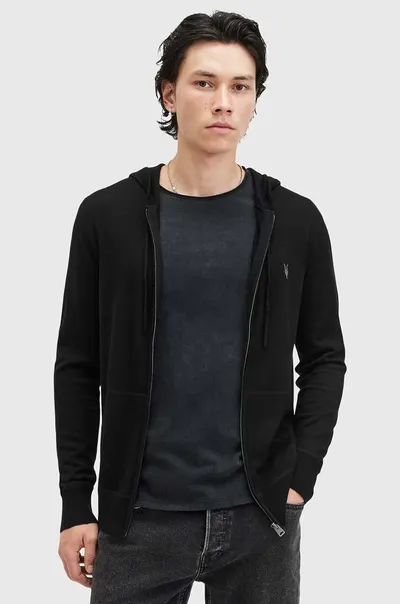 AllSaints hanorac cu fermoar și glugă pentru bărbați din lână