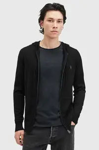 AllSaints hanorac cu fermoar și glugă pentru bărbați din lână
