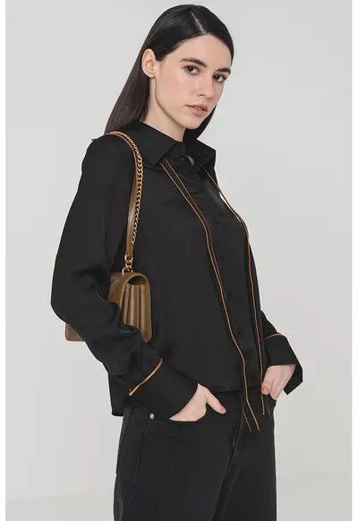 Camasa supradimensionata cu cusaturi contrastante Sadie - Negru/Bronz