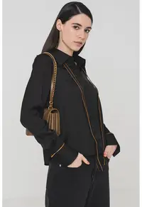 Camasa supradimensionata cu cusaturi contrastante Sadie - Negru/Bronz