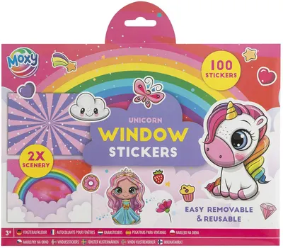 Set autocolante pentru fereastră Moxy - Unicorn, 100 buc.