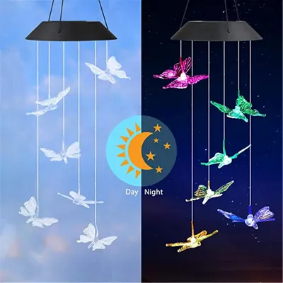 Set 2 x Decoratiune solara, 6 fluturi LED, joc de lumini