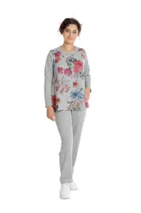Tinuta dama CT24086 gri melanj/floral multicolor, Cesy | marimea L
