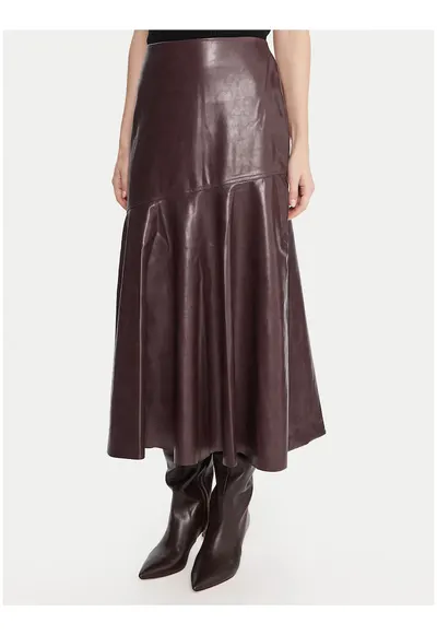 Fusta casual - imitatie de piele - rosie - poliester/poliuretan
