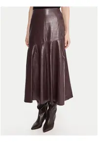 Fusta casual - imitatie de piele - rosie - poliester/poliuretan -