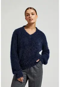 Pulover pufos cu fir metalic bleu inchis - Bleumarin