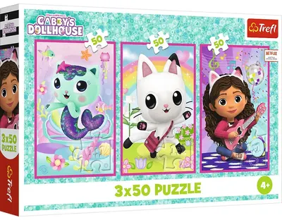 Puzzle pentru copii Trefl din 3 x 50 piese - Faceți cunoștință cu Gabi și pisicile
