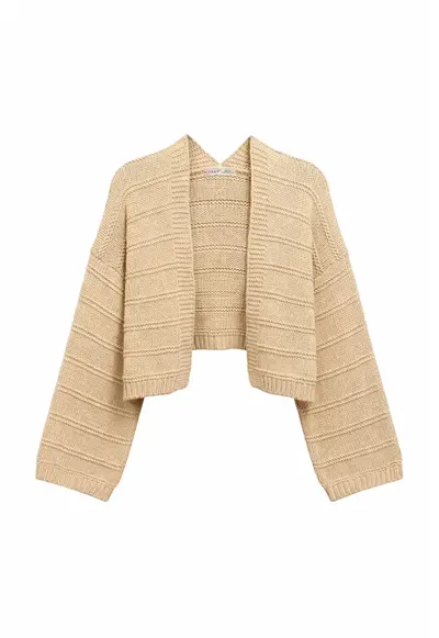 Cardigan tricotat - decolteu in V - dungat - tan natural - 50% acril - 50% bumbac