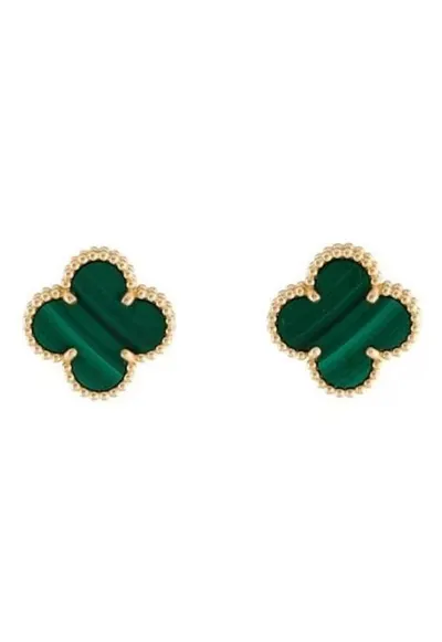 Cercei Alhambra cu piatra semipretioasa verde - placat cu aur 14K - dimensiune piatra 1 - 5 cm