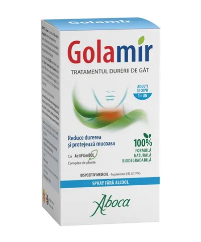 Golamir Spray fără alcool pentru adulți și copii, 30 ml, Aboca