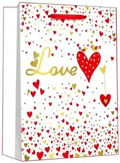 Pungă cadou Love - 26 х 32 х 12 cm, alb înzăpezit