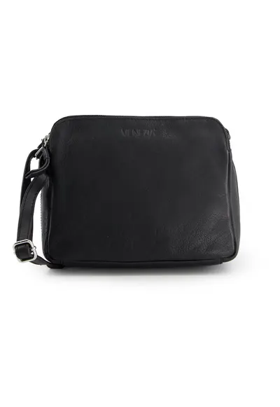 Geanta messenger piele naturala - neagra - 18x24x8 -5cm - 3 compartimente - curea reglabila max 136cm