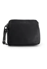 Geanta messenger piele naturala - neagra - 18x24x8 -5cm - 3 compartimente - curea reglabila max 136cm