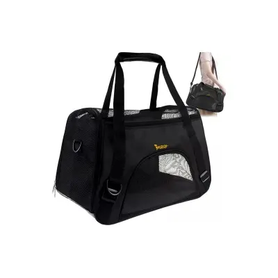 Geanta pentru transport caini/pisici, cu ventilatie, maner ergonomic, fermoar, 4 roti, curea umar reglabila, 30x25x50 cm, negru