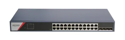 Switch 24 porturi Gigabit Hikvision DS-3E1528-SI-24T4F, 24 x gigabit RJ45 ports, 4 x gigabit fiber optical port, Support DHCP sn