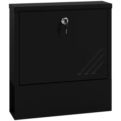 HOMCOM Cutie Poștală de Perete cu Fereastră, Încuietoare și 2 Chei, 30x8,5x32,5 cm, Gri Cărbune | Aosom Romania
