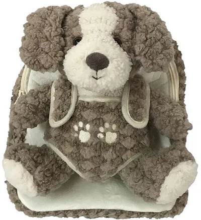 Ghiozdan pentru grădiniță S. Cool Baby Animals - Dog Brown, cu jucărie de pluș