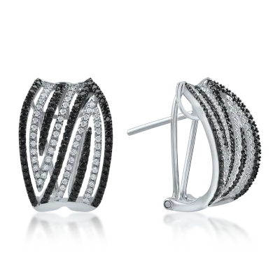 Cercei din aur alb cu diamante transparente de 0.38ct si diamante negre de 0.47ct