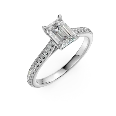 Inel de logodna din aur alb cu diamant emerald de 1ct si diamante de 0.2ct