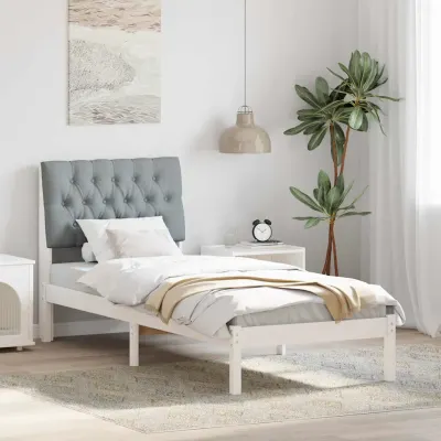 vidaXL Cadru de pat cu tăblie tapițată cu headboard Alb 80 x 200 cm
