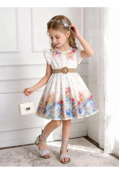 Rochiță Elegantă Fetițe Florală cu Curea Patricia