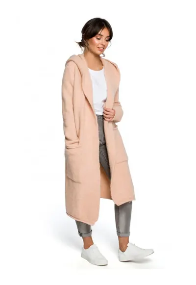 Cardigan cu gluga si buzunare laterale - Acril/Poliester/Lana - Roz