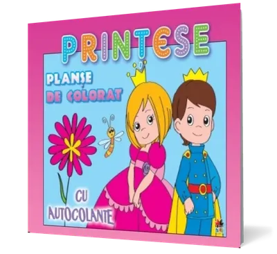 Planşă de colorat cu autocolante. Prinţese
