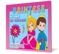 Planşă de colorat cu autocolante. Prinţese