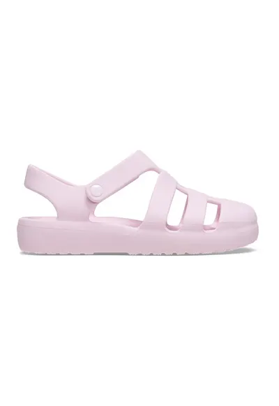 Sandale cu velcro si logo - Roz deschis