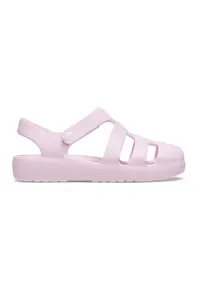 Sandale cu velcro si logo - Roz deschis
