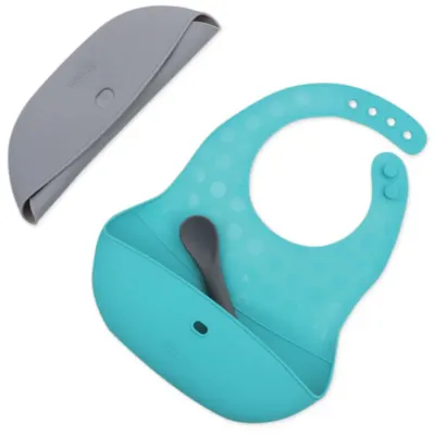 BBLÜV Pöket bavețică cu linguriță Grey/Aqua 2 buc