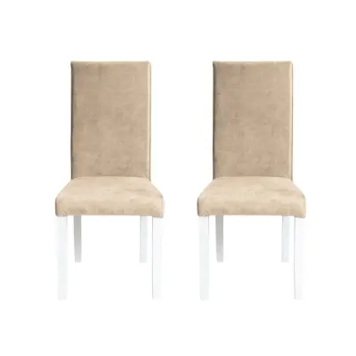 Set 2 scaune living TEO, picioare lemn alb, stofa z bej, 46x60x98 cm