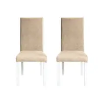 Set 2 scaune living TEO, picioare lemn alb, stofa z bej, 46x60x98 cm