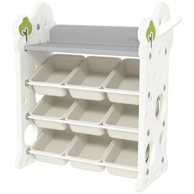 AIYAPLAY Etajeră pentru Copii, Organizator de Depozitare Jucării cu 4 Niveluri și 9 Coșuri, 77x42x94 cm, Crem Alb | Aosom Romania