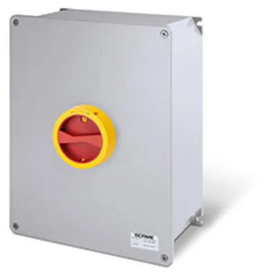 Intrerupator separatorn63A 3P IP65 264x315x112mm Y2 IK10 EMERGENCY YELLOW/RED HIGH WIRING CAPACITY