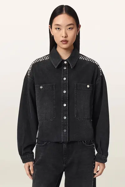 AllSaints jachetă scurtă pentru femei din denim NICKY