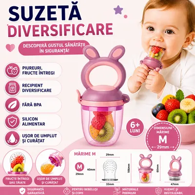 Suzeta pentru diversificarea hranei, pentru fructe si legume, silicon moale, Mov, Marimea M